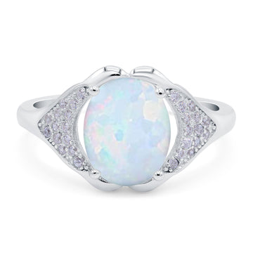 Oval Art Deco Wedding Bridal Ring Lab Created White Opal 925 Sterling Silver